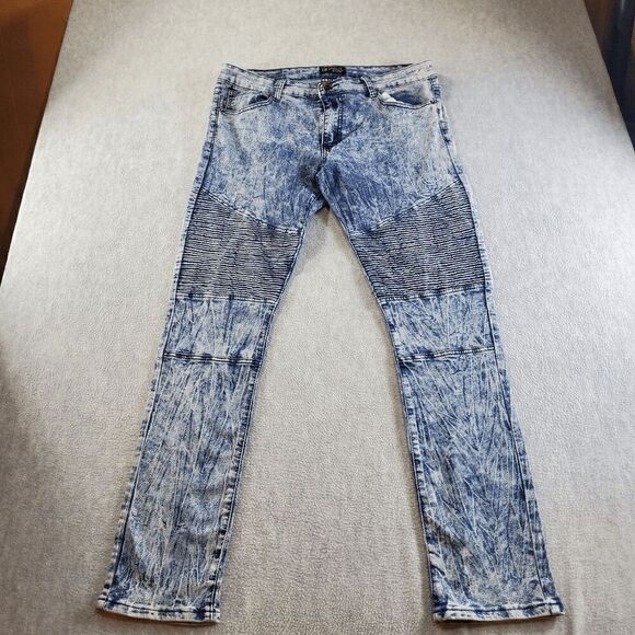 Brooklyn Xpress Jeans Mens 36x34 Blue Denim Stretch Flat Front Straight Leg Logo - Picture 1 of 9